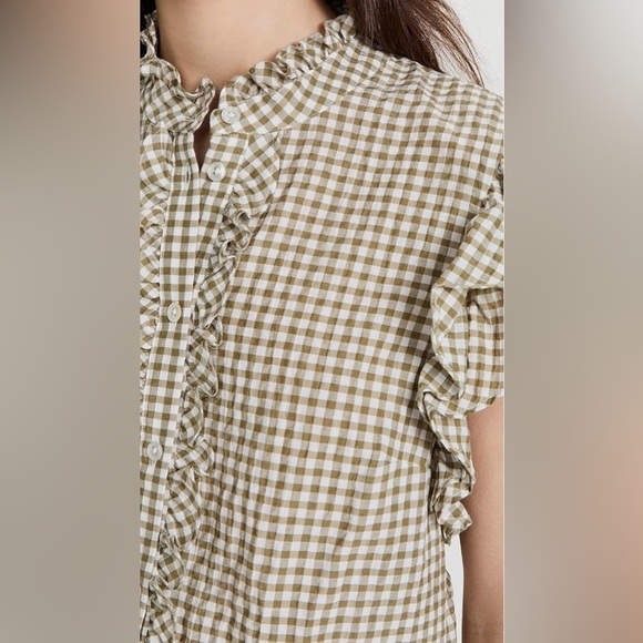 Veronica Beard Jeans Women’s Tenille Olive White Plaid Sleeveless Blouse Medium - Picture 3 of 15